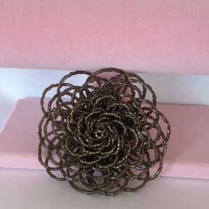 Vintage Bronze Tiered Glass Bead Flower Brooch